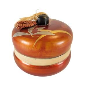 Vintage Japanese Lacquer Trinket Box Red Bamboo Design 4"x4" Loose Leaf